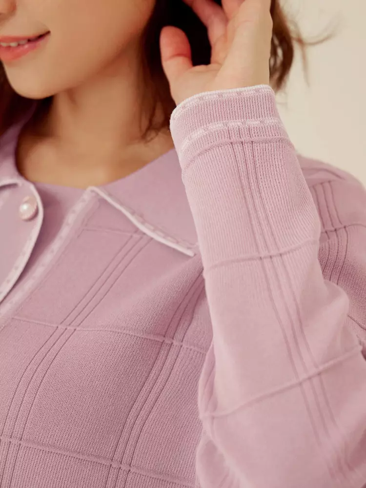 Collared Knit Top with Contrasting Pearl Buttons [FA2828]