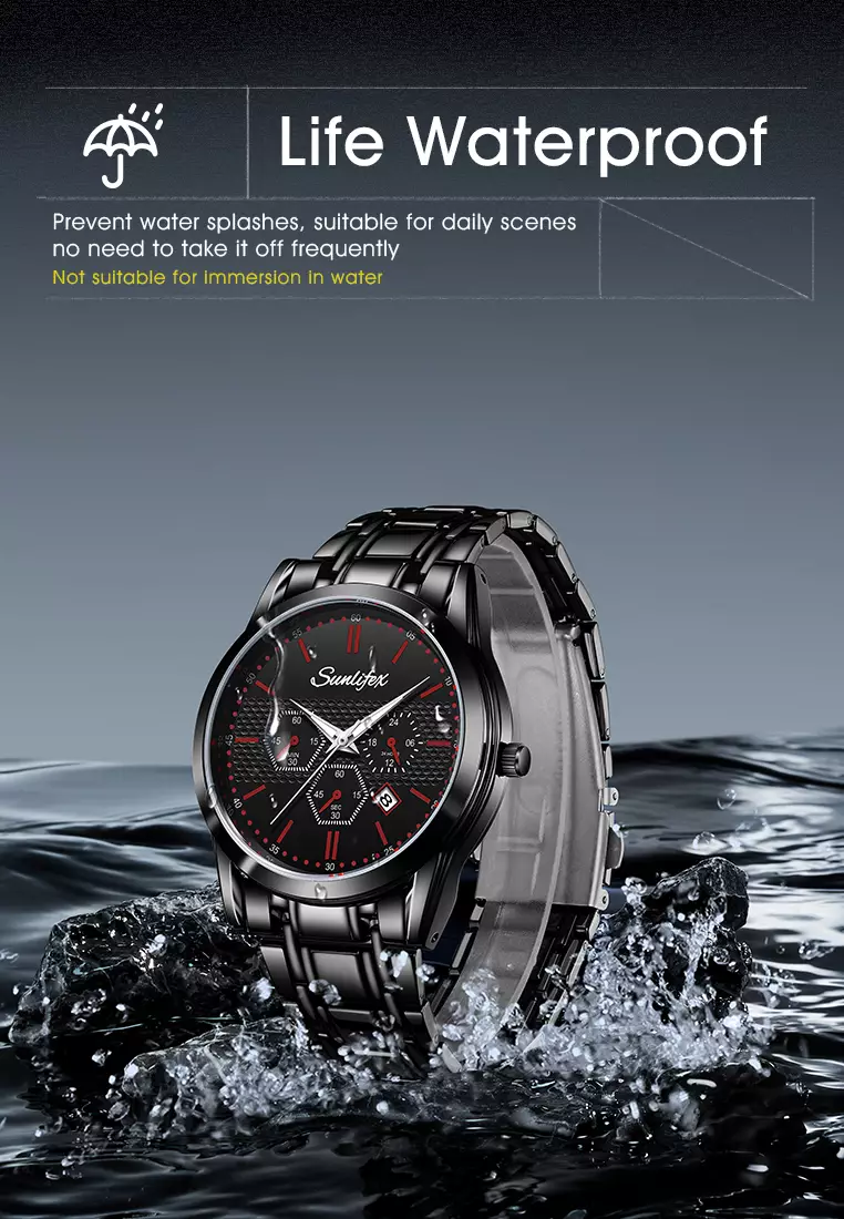 Jam Tangan Pria 9035 Analog Kalender Santai Tali Stainless Steel Jam Tangan Cowok  red