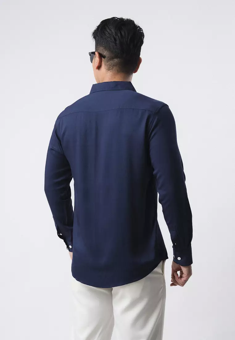 Viscose Solid Blue Casual Shirt