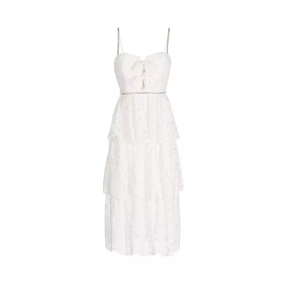 Self portrait cream top tiered midi dress