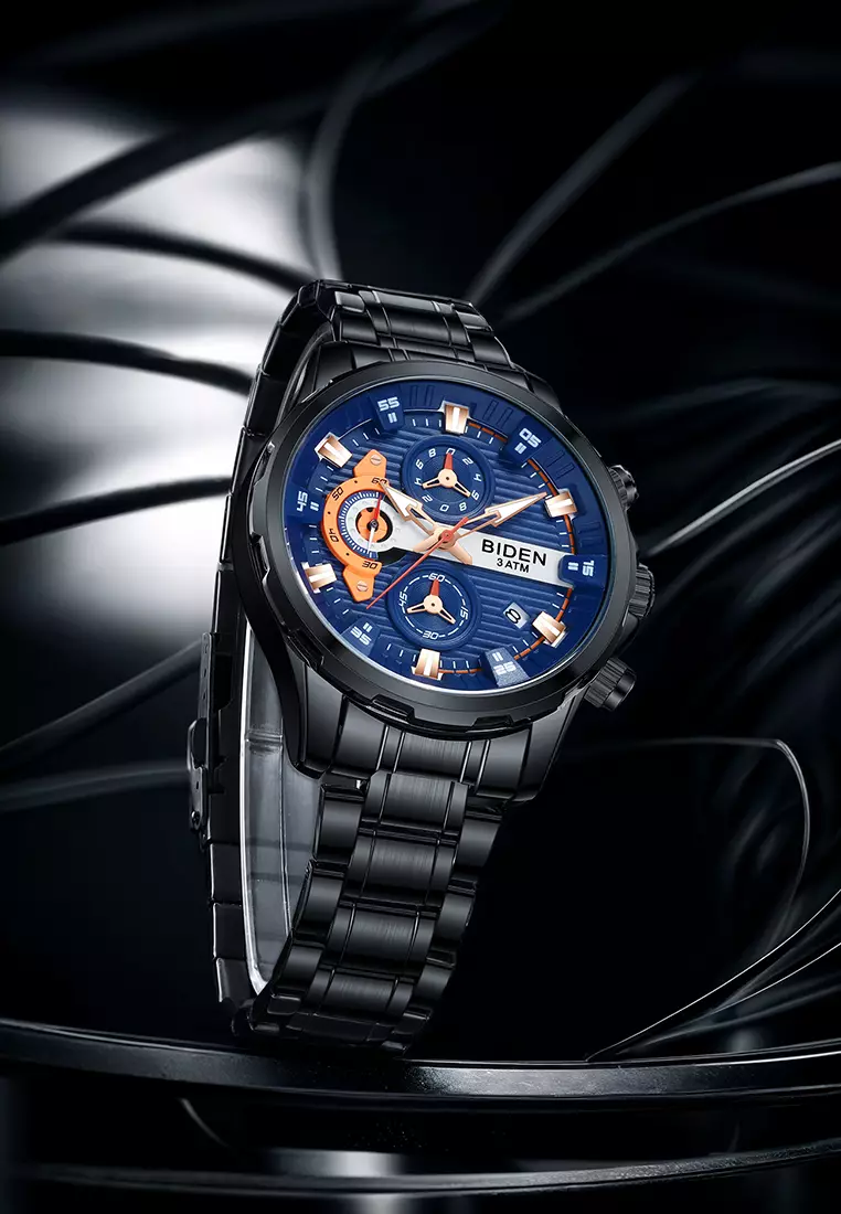 Jam Tangan Pria Original Bisnis Anti Air Tali Stainless Steel Jam Tangan Cowok blackblue