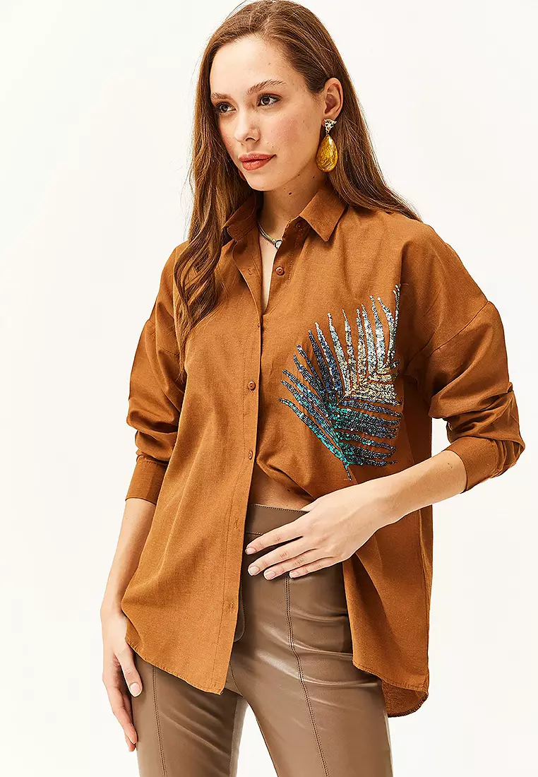 Sequin Oversize Poplin Shirt