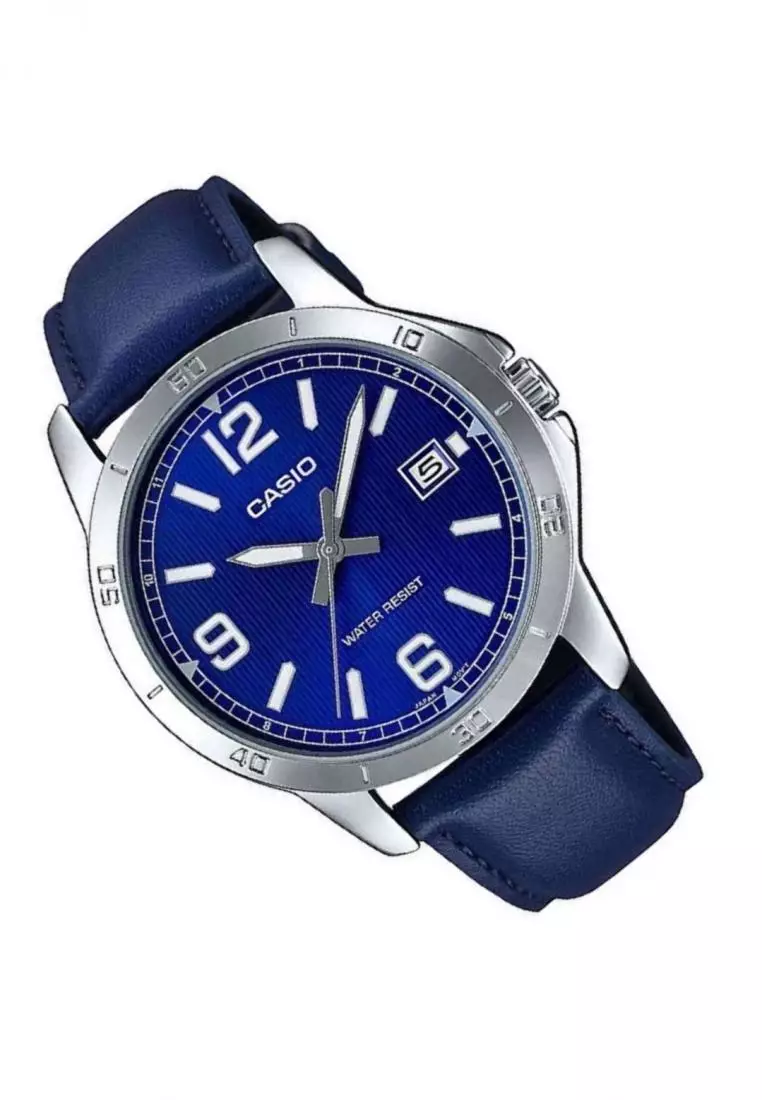 Casio MTP-V004L-2B - Orologio Uomo Classico - Quadrante E Cinturino In Pelle Blu - Funzione Data - Vetro Minerale - 41,5 Mm - Resistente 30m - 2