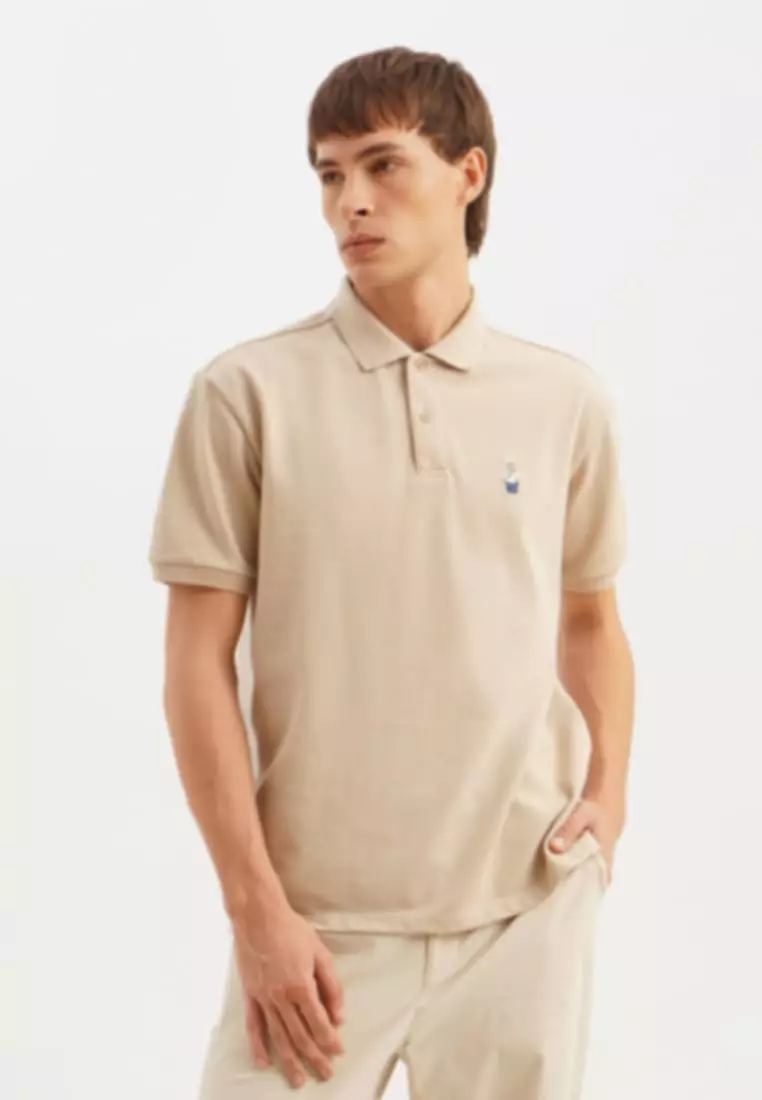 Relaxed Fit Polo With Crew Bear Patch Embroidery