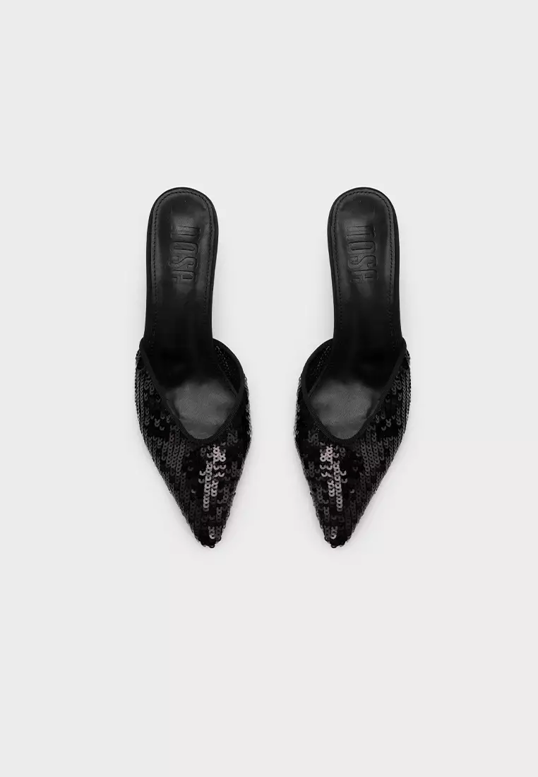 闪耀亮片喷漆跟包头穆勒鞋