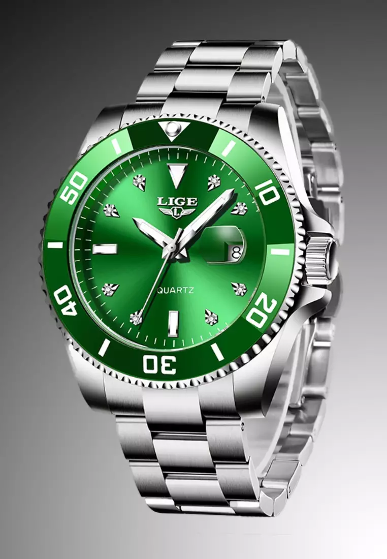 Unisex Classic Diver's Stainless Steel Quartz Watch, Stainless Steel Bracelet