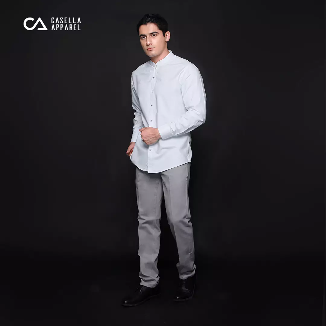 Casella Baju Koko Pria Lengan Panjang | Baju Koko Hassan Horizontal 9973 White