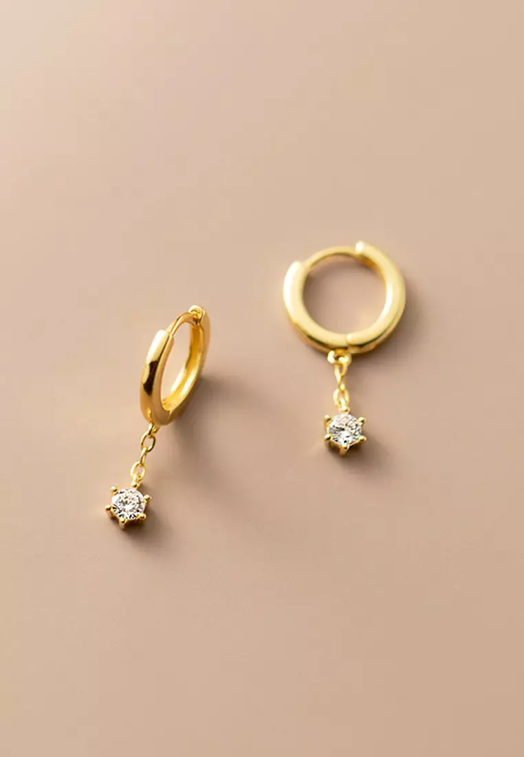 925 Silver Plated Gold Zircon Hoop Drop Earrings JW AR-G5925