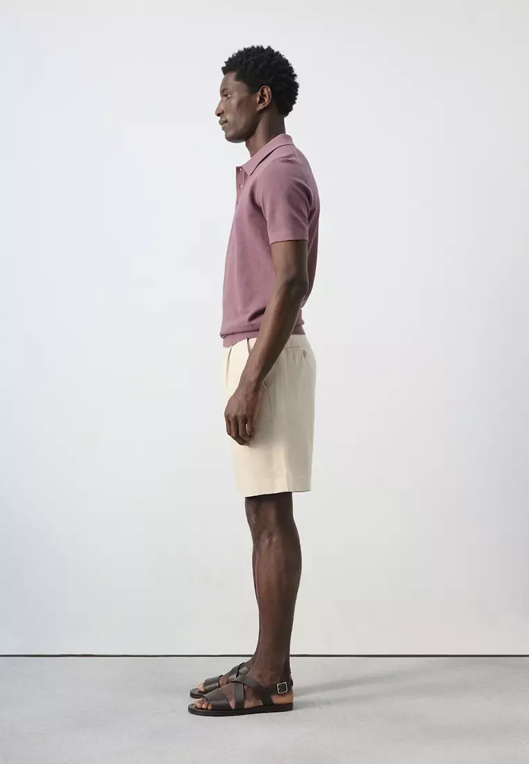 Fine Knit Polo Shirt With Microstructure