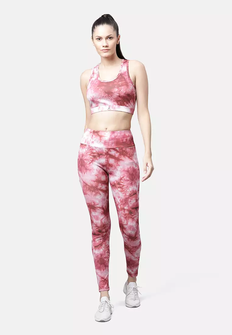 女式红色领带 N 染料印花跑步/训练运动文胸