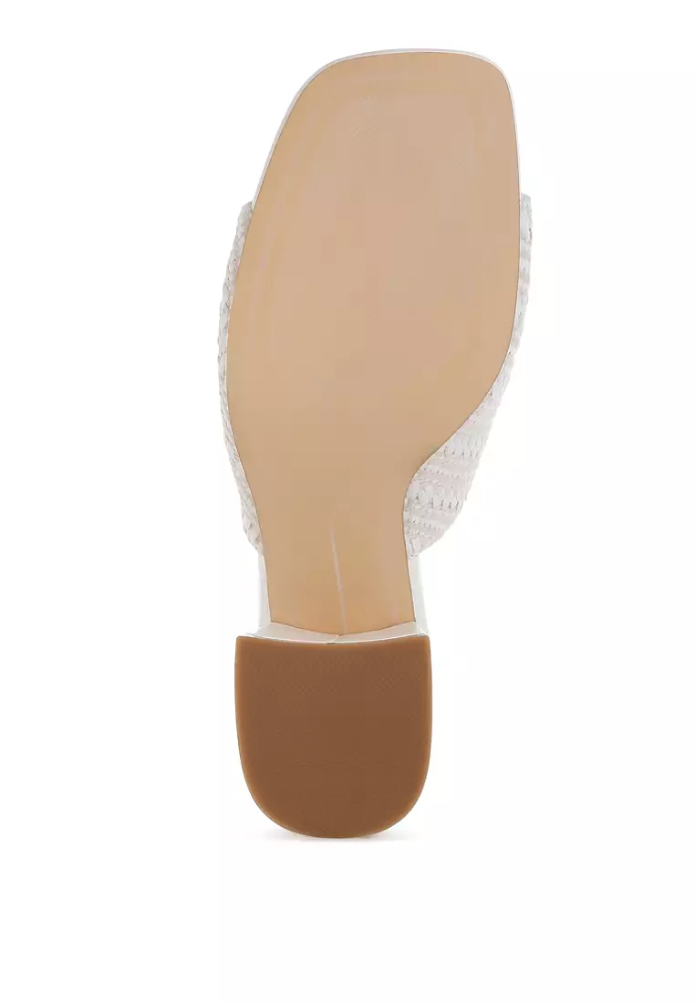 Woven Raffia Clogs In White