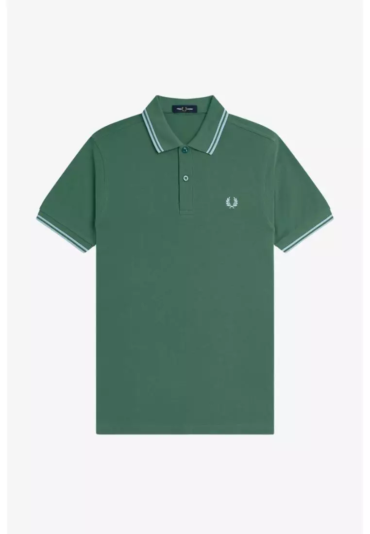 Fred Perry M3600 Twin Tipped Fred Perry Shirt (Sport Green / Track Blue / Track Blue)