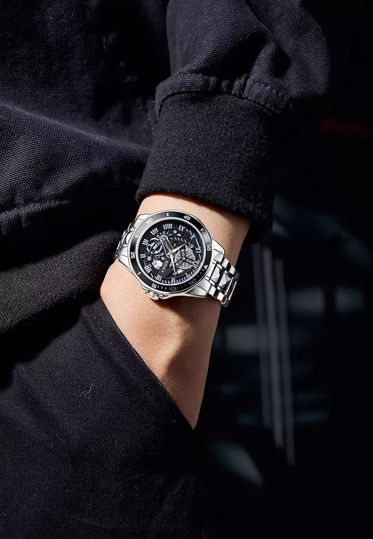 Jam Tangan Pria Original Kalendar Anti Air Tali Stainless Steel Jam Tangan Cowok silverblack