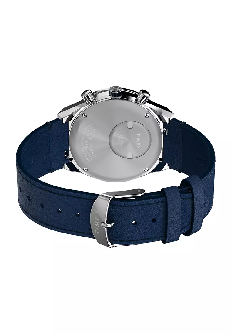 Timex Q Blue Leather Analog Quartz Watch For Men TW2Y36100