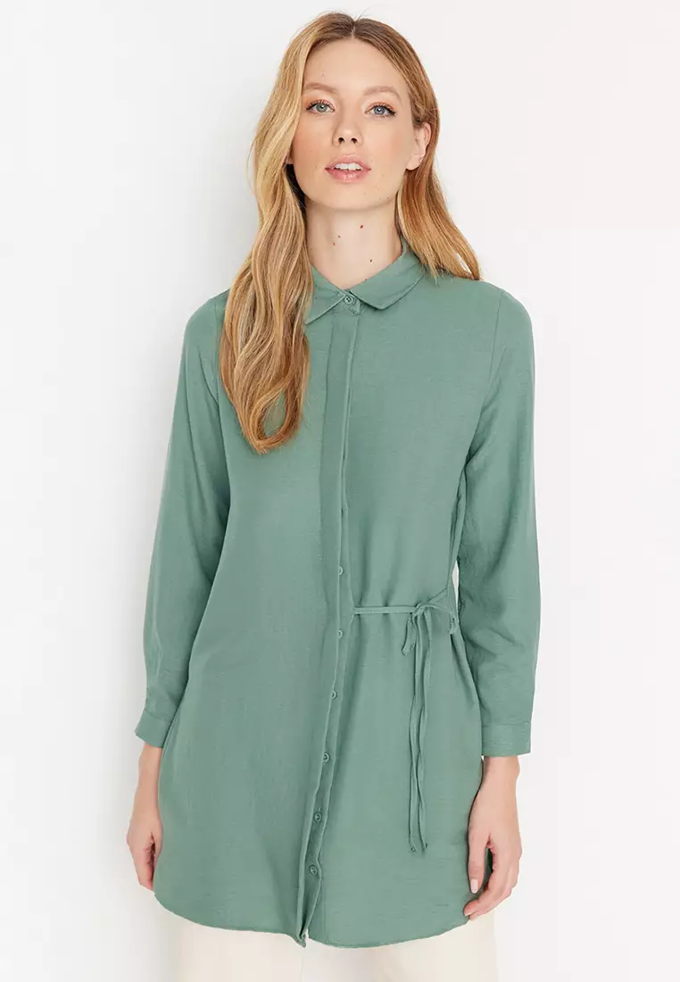 Buy Light Green Solid 3-4 Sleeves Women Top Rayon for Best Price