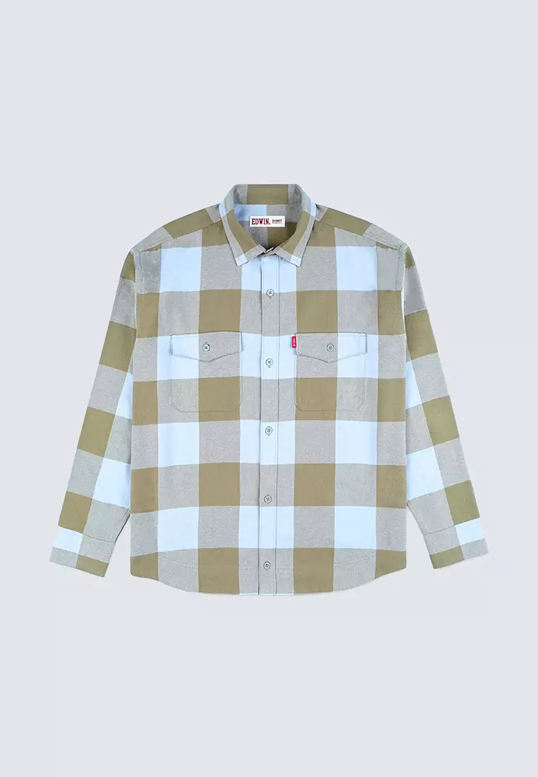 BASTIEN - BEIGE WHITE PEPPER Kemeja Flannel Casual Pria Lengan Panjang LS - Top Man Shirt