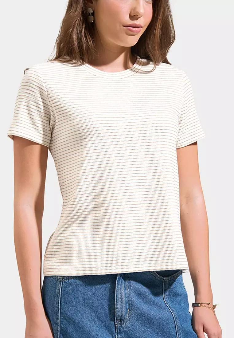Striped Ribbed Knit T-Shirt