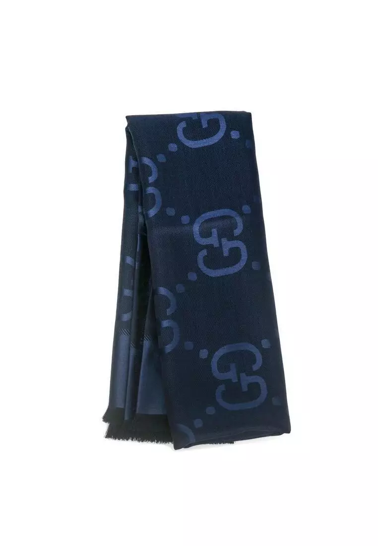 Gg Jacquard Silk Wool Shawl Scarf