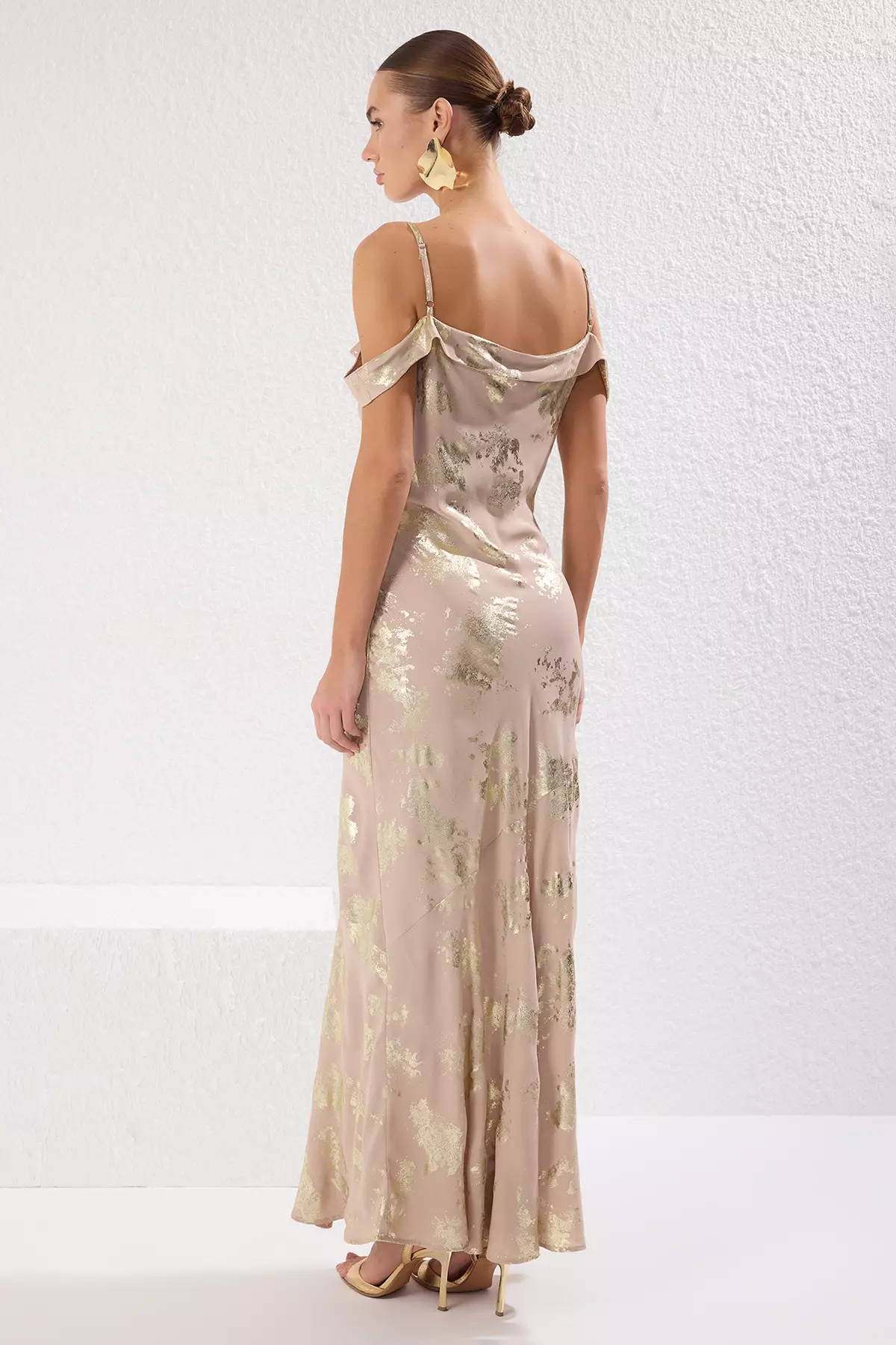 抽象印花拼接雪紡梭織長款優雅連身長裙