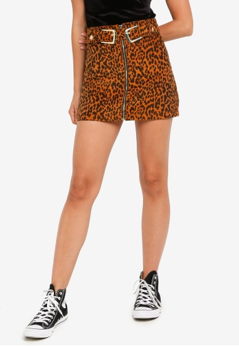Buy Topshop Petite Leopard Print Corduroy Buckle Skirt Online Zalora Malaysia