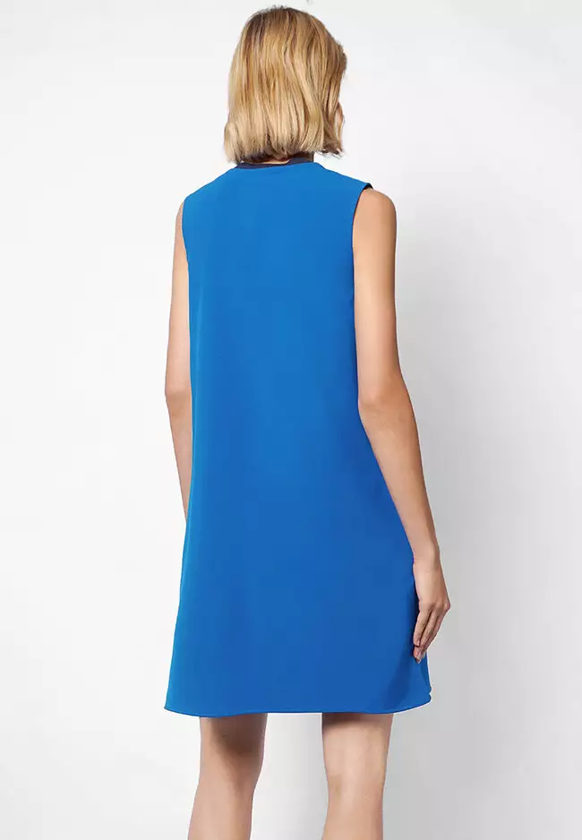 Contrast Fabric Panel Sleeveless Shift Dress