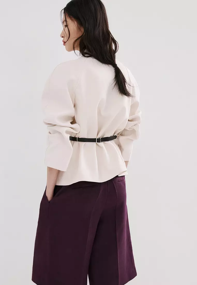 直管亞麻百慕達短褲