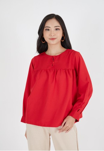Sorabel red Yuzu Gather Button Blouse Red 89596AA6554450GS_1