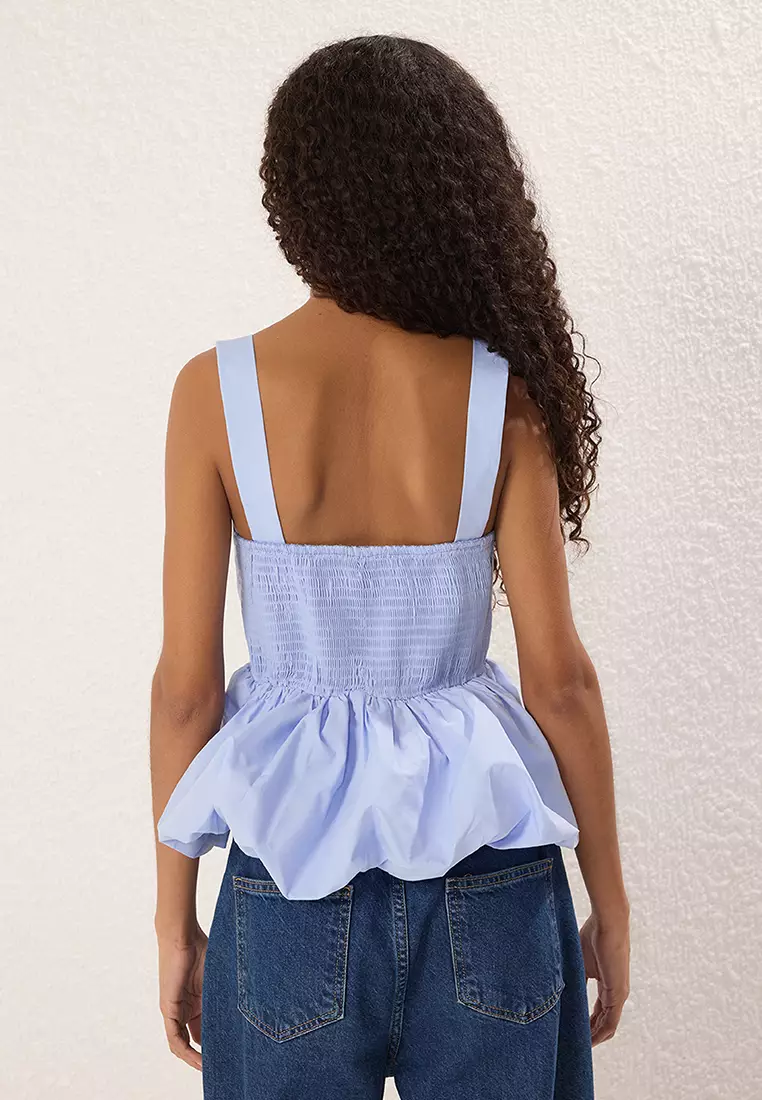 Light Blue Balloon Skirt Suspender Woven Woven Blouse Twoss25Bz00354