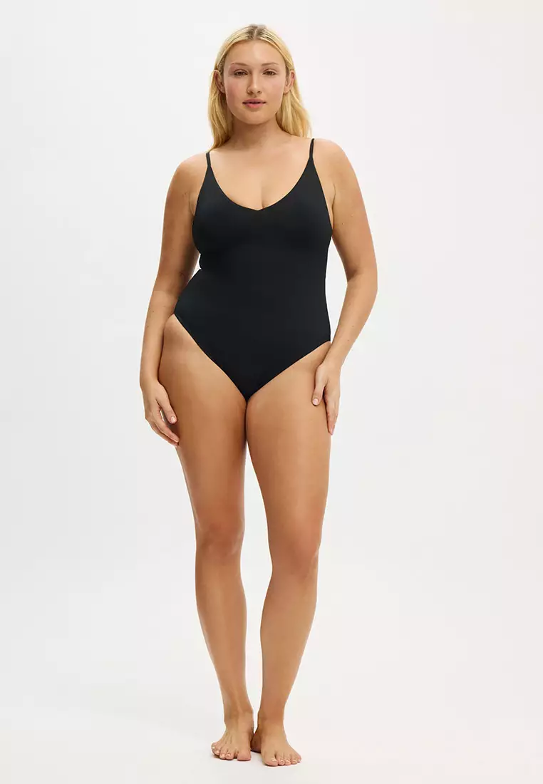Thin Strap V Neck One Piece Cheeky