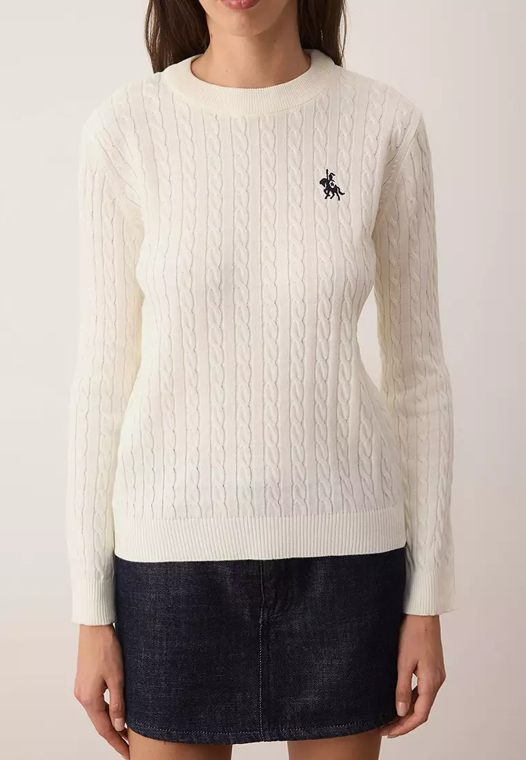 Ecru Horse Embroidered Hair Knit Thin Knitwear Sweater Twoaw26Kz00122