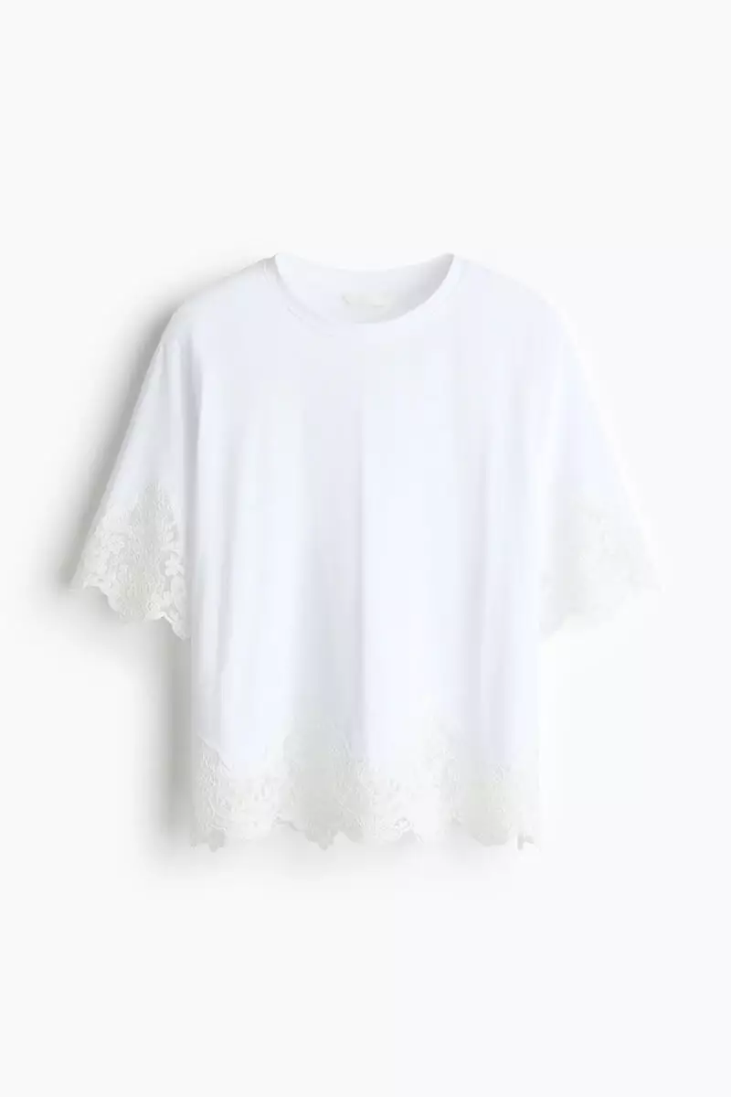 Lace-trimmed cotton T-shirt