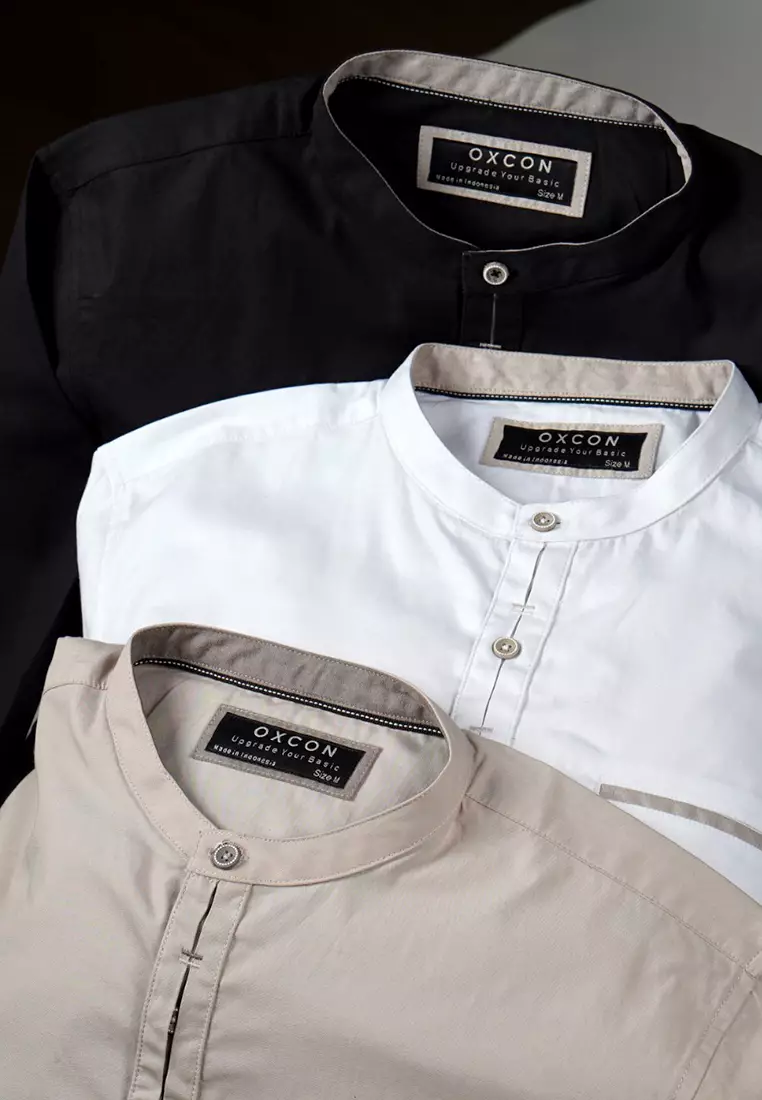 OXCON Kemeja Collarless long sleeve Dual Style Button Khakis