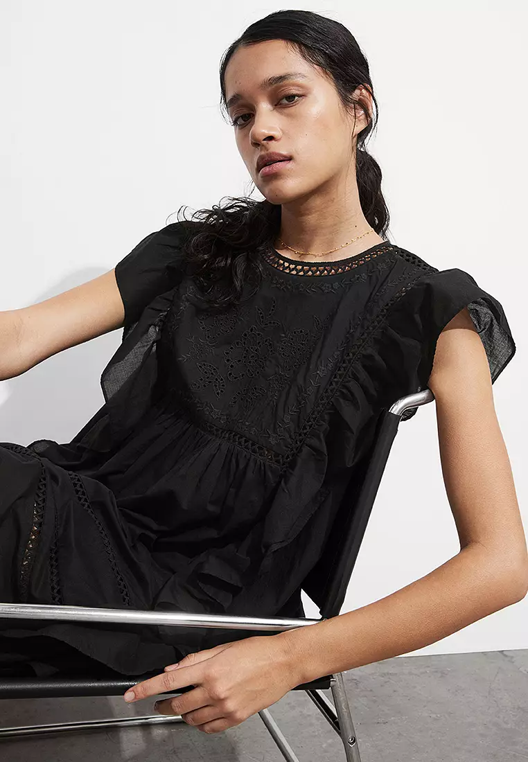 Embroidered Ruffle Mini Dress