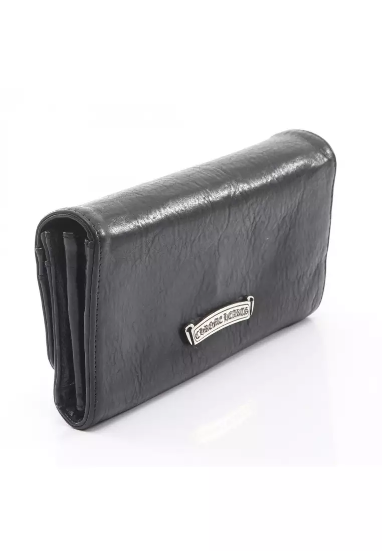 Pre-Loved Chrome Hearts Judy cross button Bi-fold Long Wallet leather black