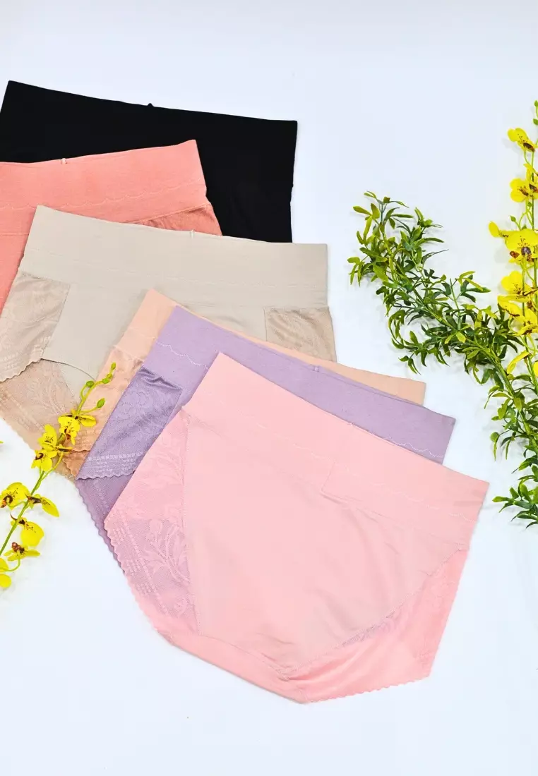 6 Pack Noelle High Waisted Cotton with Lace Panties Bundle B