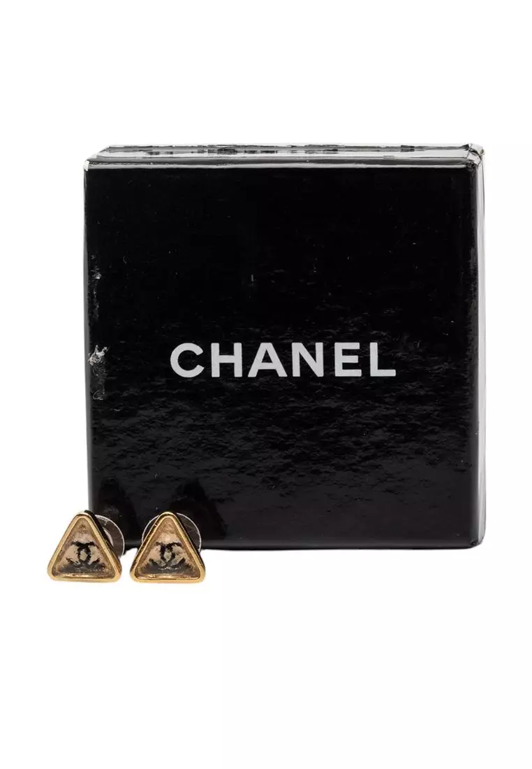 Pre-Loved Chanel Cc Gold Plated Gripoix Triangle Push Back Earrings