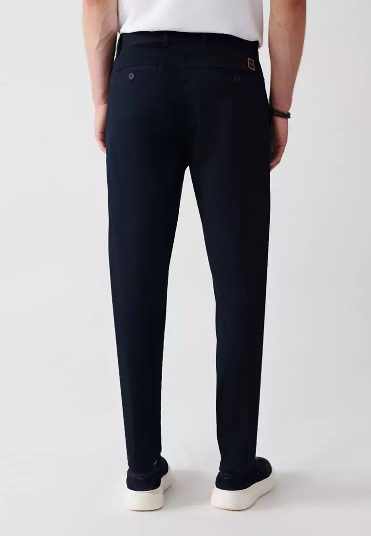 Jual Avva Mens Navy Blue Slim Side Pocket Relaxed Fit Chino Trousers