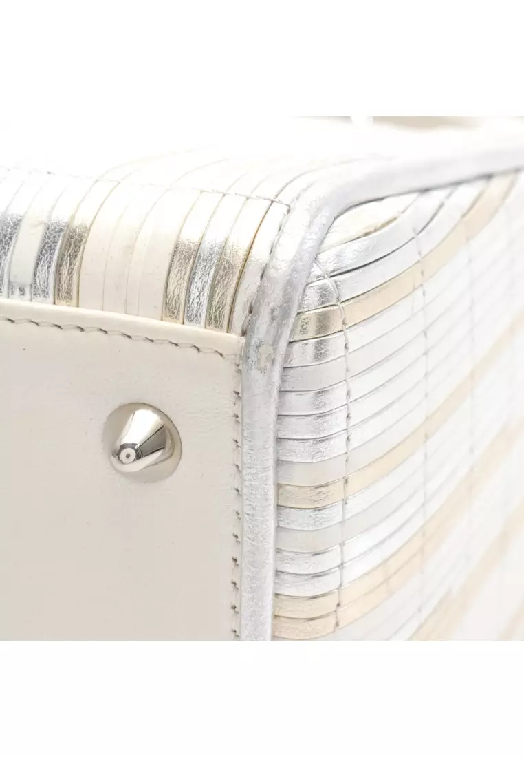 Pre-Loved Christian Dior lady dior Handbag leather off white Silver gold 2WAY