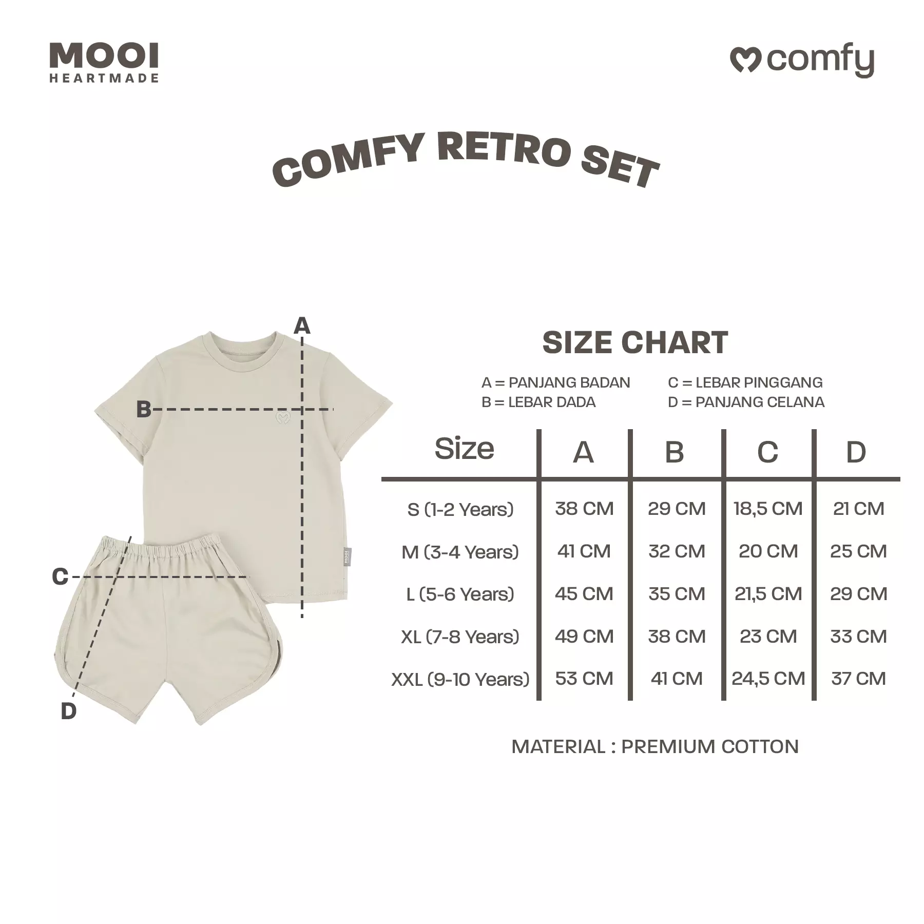 Mooi Setelan Anak Kaos Anak Comfy Retro Set - Light Grey