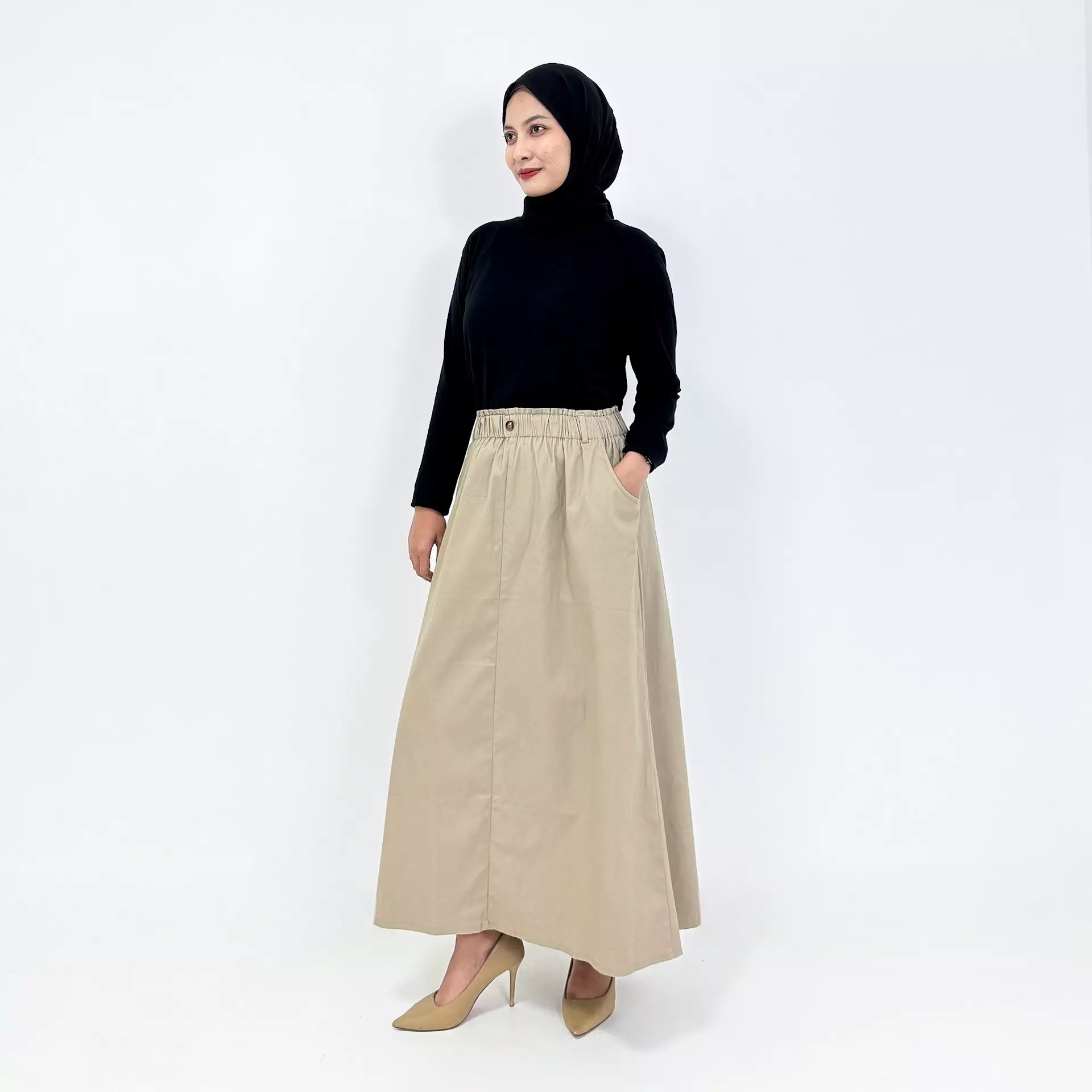 Tita Basic Skirt | Rok Panjang Twill Basic | Coklat Abu