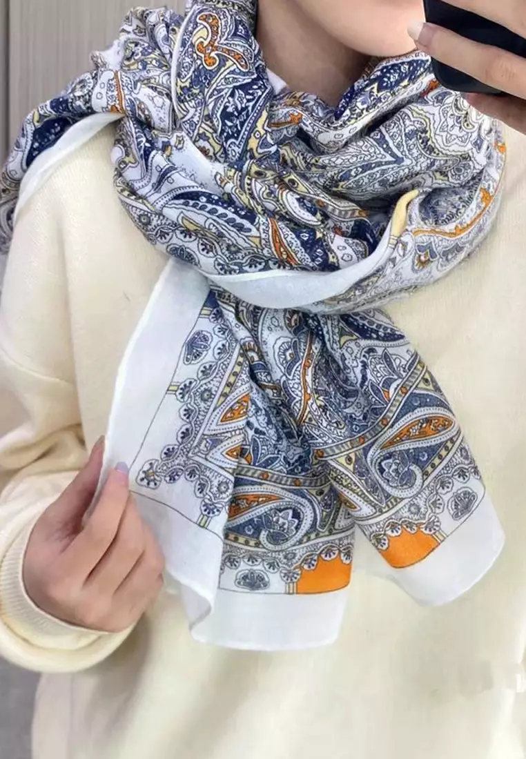 Jual San Marco Paisley Pattern Viscose Shawl Syal Wanita Blue Original ...