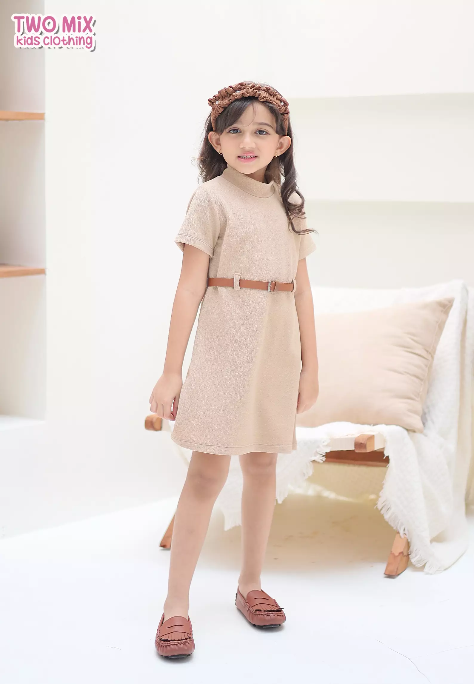 Two Mix - Baju Gloria Dress Anak Perempuan Kasual 1-8 Tahun 4409 Capuccino