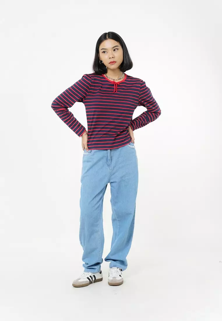 3Second Women's T-Shirt Long Puff Sleeve Body Fit Cotton Polyester Moon C180326