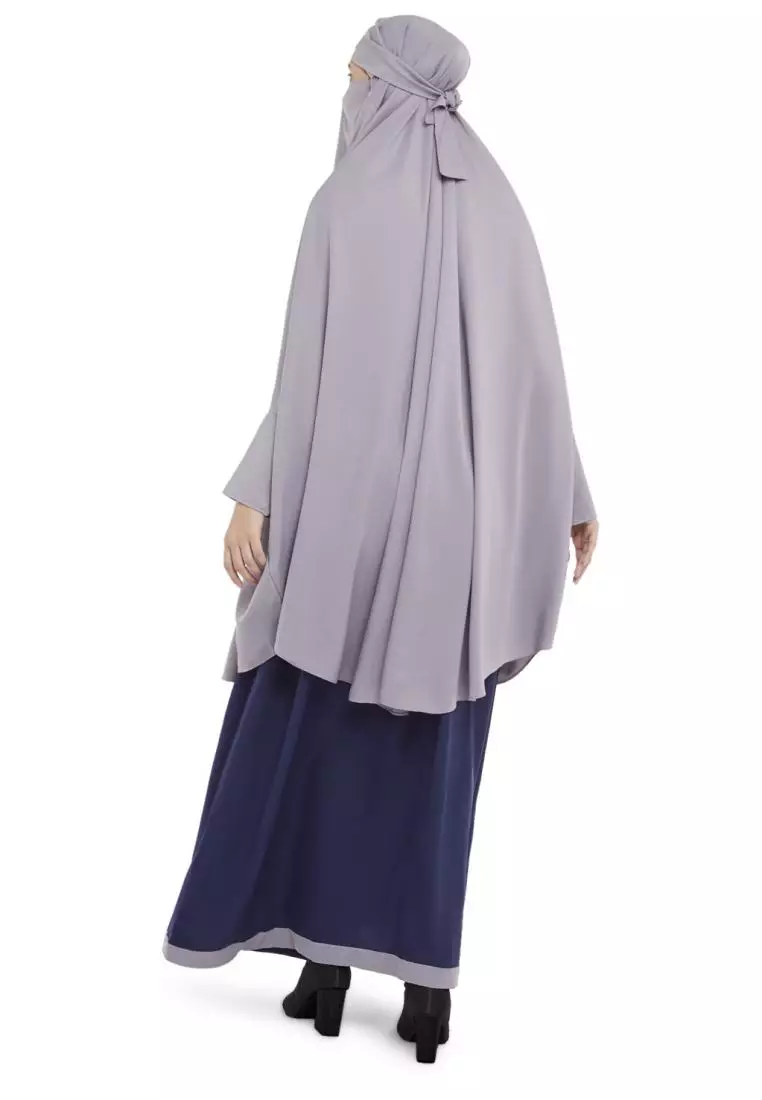 French Khimar Set Rok Wanita Muslimah Marwah - Navy Abu