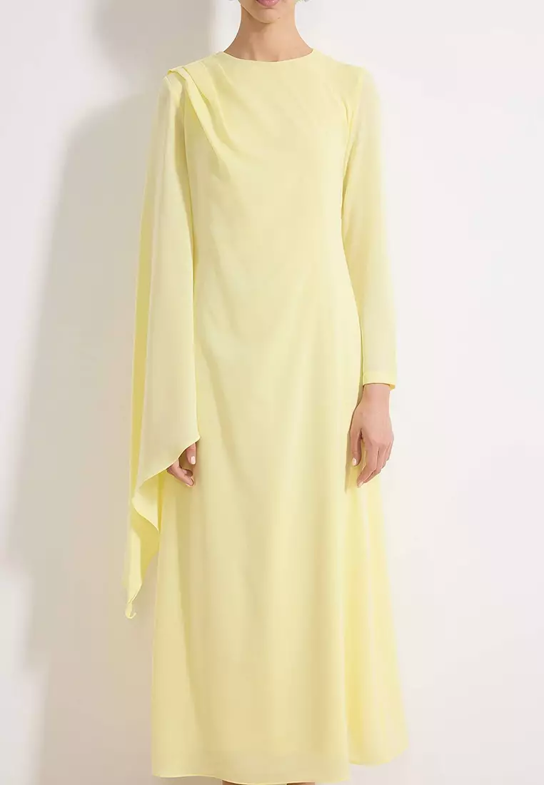 Yellow Shawl Detailed Evening Dress Tctss24Db00036
