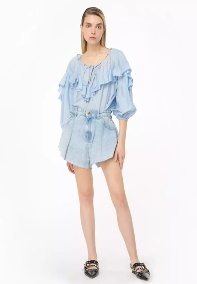 PINKO - ピンコ　スカイブルー　シルク混ラッフルブラウス Buy Pinko Blouse with maxi flounce 2025 Online | ZALORA