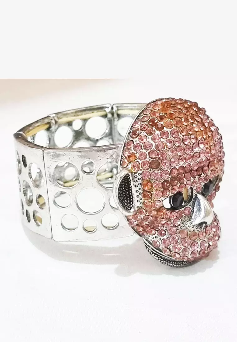 Women's Accessories Diamante Embellished Ape Bracelet Gelang Wanita Pink & Silver
