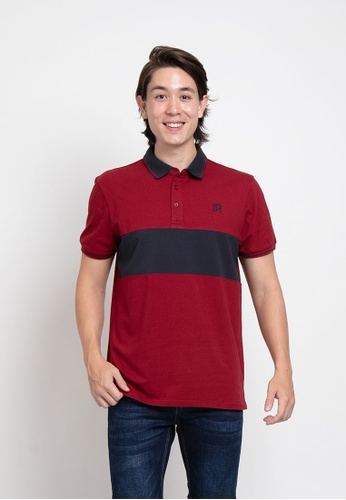 FOREST red Forest Premium Weight Cotton Stretchable Colour Block Polo T Shirt Men Slim Fit Collar Tee - 23715-56Maroon 769DEAA676FB52GS_1