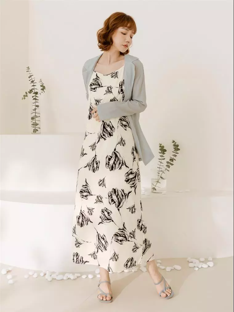 Floral Print Back Tied Thin Strap Long Dress [DA9802]