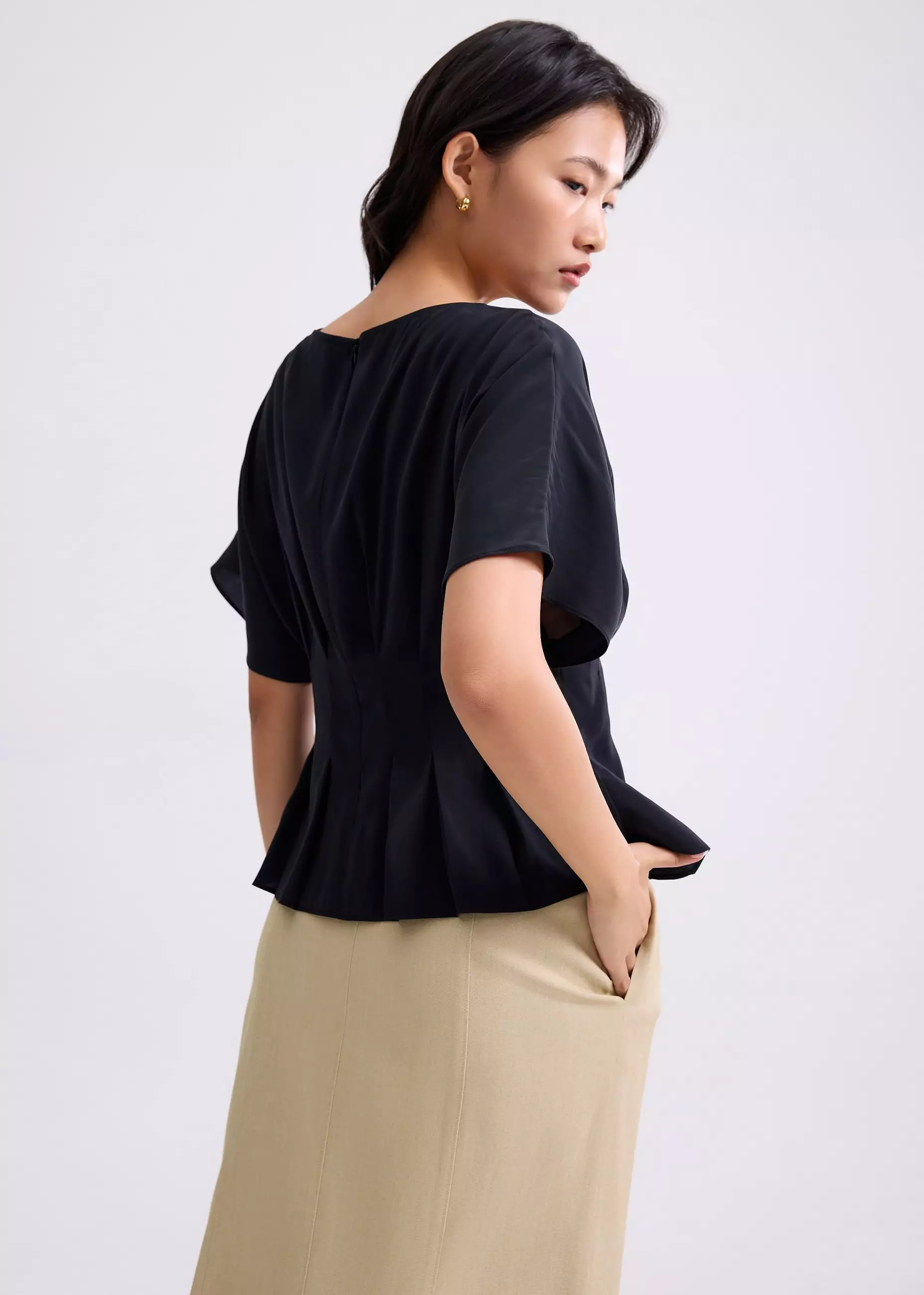 Atasan Wanita - Mariko Boat Neck Peplum Kimono Blouse